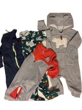 4 Baby Boy Jumpsuits Sleepers Pajamas 6m Bear Dinosaur Fox Arctic Animals